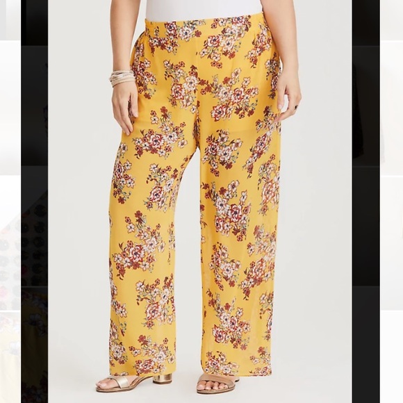 Torrid Yellow Wide Leg Chiffon Pants - Picture 2 of 5